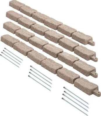 Produktbild von VEVOR Rasenkante in Steinoptik 4er-Set, 1180x95x57 mm Beeteinfassung, flexible Gartenbegrenzung in Ziegelgröße mit Verankerungsspitzen, lichtbeständige Beetumrandung für Einfahrten, Gehwege, Braun