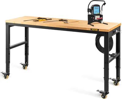 Image de Etabli réglable en hauteur 122 x 51 x 79 - 104 cm Table de serrage, capacité de poids 720 kg Table de travail, brun Etabli d'outil pliable en acier laminé à froid, table de travail multifonctions pour atelier