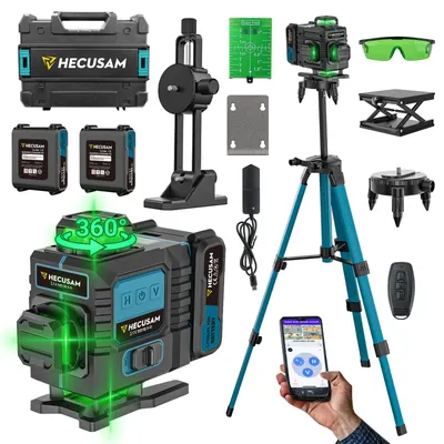 Produktbild von Kreuzlinienlaser mit Stativ – 360-Grad-Rotation – 4x360° Linienlaser, grün – Wasserwaage