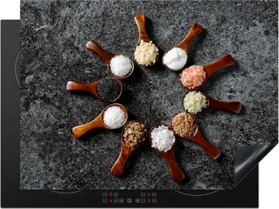 Produktbild von KitchenYeah© Herdabdeckplatte Löffel - Kräuter - Gewürze - Küche - Industrie , 71x52cm, Küche Deko, Glaskeramikkochfeld Herdabdeckung, Abdeckplatte fùr Kochfeld