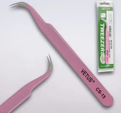 Image de Pincette pour cils Extension de cils Pincette VETUS CS-15 rose courbée
