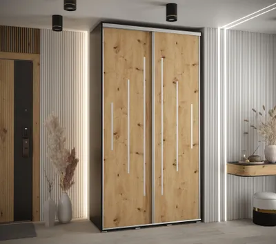 Produktbild von Kleiderschrank ASIRI 12 - 140/45 cm, Schwarz / Artisan-Eiche / Silber