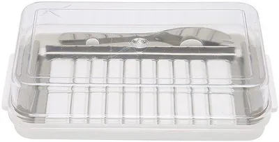 Image de Couteau à beurre en acier inoxydable avec couvercle transparent pour une découpe facile et confortable