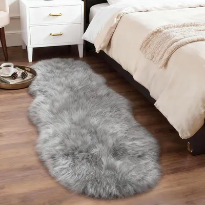 Produktbild von Vloerkleed Imitationschaffell, 60 x 120 cm, grau, antirutsch, für Wohnzimmer