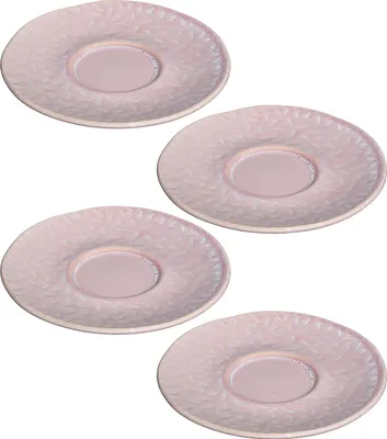 Produktbild von Leonardo Matera Unterteller 4-er Set, spülmaschinengeeignete Steingut-Unterteller für Espressotassen, 4 Keramik-Untertassen, rosa Ø 11 cm, 018578