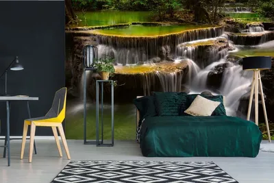 Produktbild von Vlies Fototapete HUAYMAE KAMIN WASSERFALL IN THAILAND 375 x 250 cm (inkl. Kleister) - Vlies Tapete, Wandtapete, Wandbilder - Tapete für Wohnzimmer Schlafzimmer, Büro, Küche - Montagefertig