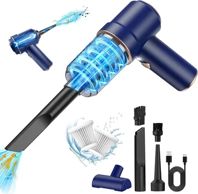 Imagen del producto de Aspiradora de mano inalámbrica, mini aspiradora para coche, 15000 Pa, 2 en 1 (aspiradora y soplador), batería de 120 W, potente, ideal para coche, hogar, cocina y mascotas