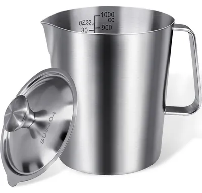 Productafbeelding van RVS maatbeker van 1000 ml met deksel en handvat