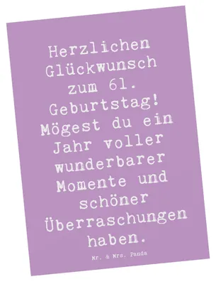 Produktbild von Mr. & Mrs. Panda Postkarte Spruch 61. Geburtstag Glückwünsche - Lavendeltraum - Geschenk, unvergesslich, Happy Birthday, Fotokarte, Erfahrungen, Grußkarte, Ansichtskarte