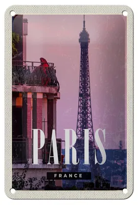 Produktbild von Blechschild Reise 12x18cm Paris France Sonnenuntergang Turm Dekoration