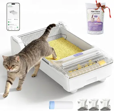 Produktbild von Vollständig offenes selbstreinigendes Katzenklo, automatisches Katzenklo mit App-Steuerung,Doppelrechen,1,5 kg Katzenstreu,C32