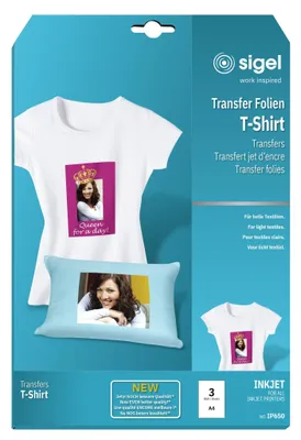 Produktbild von SIGEL IP650 InkJet Transfer Folien für T-Shirts, für helle Textilien, 3 Folien