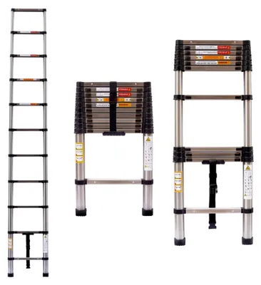 Produktbild von Teleskopleiter 3,2 m Ausziehbar, Klappleiter mit Rutschfester Oberfläche, aus Edelstahl, Mehrzweckleiter mit 150 kg Tragfähigkeit