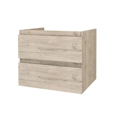 Productafbeelding van BELVIT ARONA Onderkast voor wastafel, badkamerkast, 60 cm, MDF, soft-close sluiting, licht hout, 2 lades, hangend model