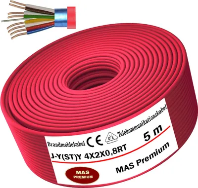 Produktbild von 5m J-Y(ST)Y 4X2X0,8RT Brandmeldekabel Telekommunikationskabel Fernmeldeleitung