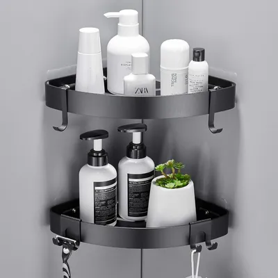 Produktbild von Duschregal 2 Stücke, schwarz, Eckregal, Aluminium, für Badezimmer