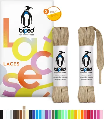Produktbild von biped LACES 2 Paar flache Schnürsenkel aus Polyester 10 mm breit z2913(#28 beige,110 cm)