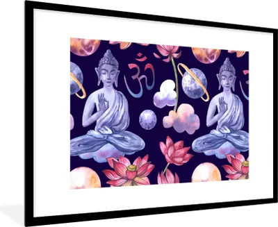 Produktbild von MuchoWow® MuchoWow® Gerahmtes Poster Buddha - Planeten - Muster 90x60 cm - Poster mit zchwarzem Bilderrahmen - Wanddekoration - Fotos