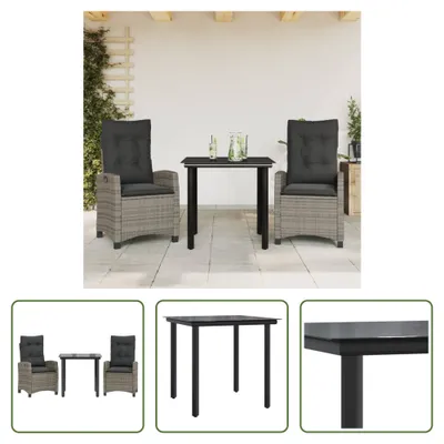Produktbild von The Living Store 3-tlg. Garten-Essgruppe mit Kissen Grau Poly Rattan