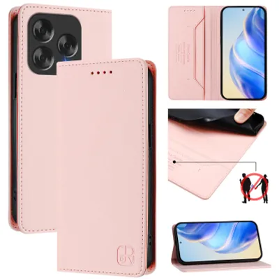 Obrázek produktu pro Kožené pouzdro pro ZTE Blade V70 Design/V70 Vita/nubia V70 Design, flipové pouzdro s přihrádkami na karty, peněženkou a stojánkem Růžový