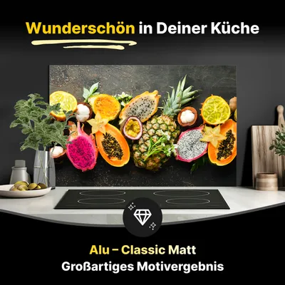 Produktbild von Spritzschutz Küchenrückwand aus Aluminiumverbund in Matt 125x50 cm - Tropische Früchte