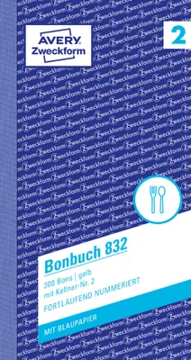 Obrázok produktu pre Avery Zweckform® 832 832 kniha potvrdeniek, kompaktný blok, s čašníkom, 2 x 50 listov, žltá