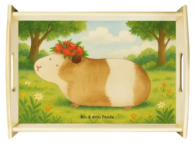 Produktbild von Mr. & Mrs. Panda Servier Tablett Meerschweinchen Weisheit Design - Weiß - Geschenk, Spruch, Sofa, sofatablett, holz serviertablett, Motivation, Lustige Sprüche, Wunder