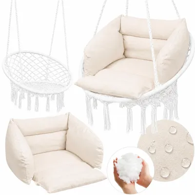 Zdjęcie produktu dla Fotel wiszący huśtawka bocianie gniazdo Trees BIAŁY z poduszkami Boho, productTiles.product.images.aiGenerated