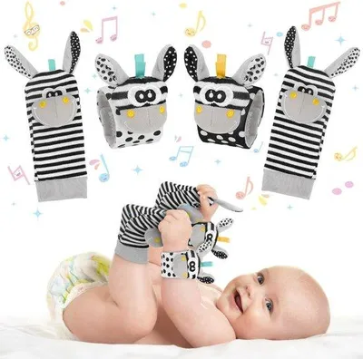 Immagine prodotto di Giocattoli sensoriali per neonati da 0 a 6 mesi, massaggiatori per i piedi e bastoncini stimolanti per il polso, regali per bambini e bambine, giocattoli per neonati, grigio
