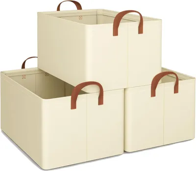 Produktbild von Aufbewahrungsboxen 3er-Set, faltbare Stoffboxen mit Griffen, 30x20x15 cm, beige, für Kleidung