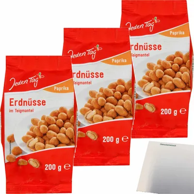 Produktbild von Jeden Tag Erdnüsse im Teigmantel Paprika 3er Pack (3x200g Packung) + usy Block