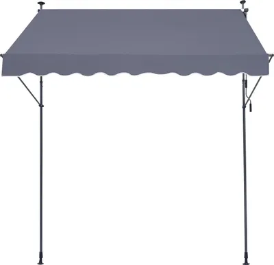 Image de SucceBuy Store de terrasse, rétractable, 98x47 pouces, avec manivelle manuelle. Hauteur réglable de 86 à 122 pouces. Abri de terrasse gris foncé pour l'extérieur, convient pour terrasse, balcon, cour