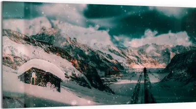 Produktbild von DEQOART Glasbild Echtglas 100x50 cm 'Stille Schneepfade' Wandbild Bild modern Deko