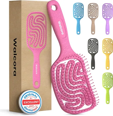 Image de Brosse à cheveux anti-emmêlement, démêlant pour cheveux bouclés, mouillés, fins et longs, design ergonomique, rose