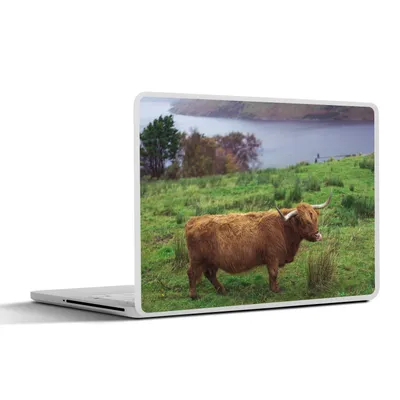 Produktbild von MuchoWow® Laptop Aufkleber Sticker Cover Schottische Highlander - Gras - Wasser - Tiere 40x30 cm - Laptop Dekoration - Selbstklebend
