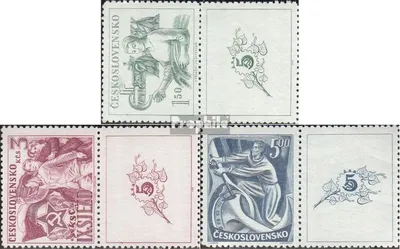 Produktbild von Briefmarken Tschechoslowakei 1949 Mi 575Zf-577Zf mit Zierfeld postfrisch Partei