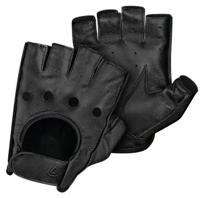 Image de Gants de conduite à demi-doigts PILOT, modèle Pilot-2, taille XL, en cuir d'agneau noir, fabriqués à la main