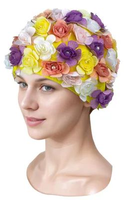 Imagen del producto de Elzusha - Gorro de natación con estampado floral para mujeres y niñas