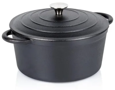 Obrázok produktu pre Liatinový hrniec s liatinovým pokrievkou - 24 cm - 3,9 l - Čierna farba