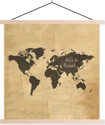 Produktbild von MuchoWow® Textilposter Weltkarte - Vintage - Braun 120x120 cm mit holzfarbenen Rahmen - Textil-Poster