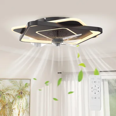 Produktbild von HOMCOM LED Deckenleuchte mit Ventilator, Leise 53 cm für Wohnzimmer Schwarz