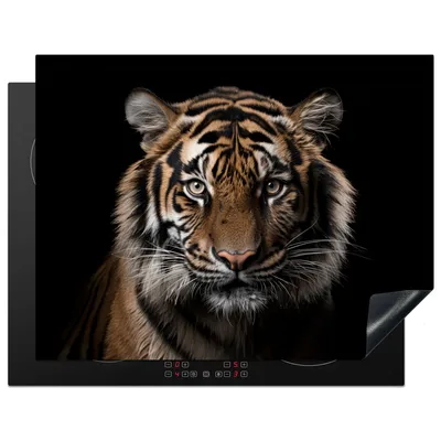 Produktbild von KitchenYeah© Herdabdeckplatte Tiger - Porträt - Schwarz - Tier , 77x59cm, Küche Deko, Glaskeramikkochfeld Herdabdeckung, Abdeckplatte fùr Kochfeld