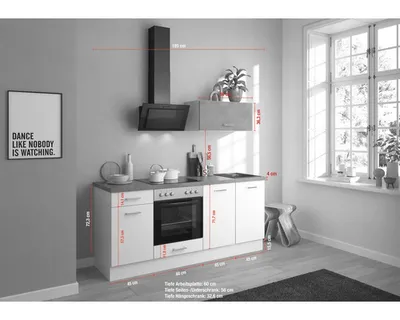 Produktbild von IMPULS Küchenzeile ohne Geräte PESCE 195 cm weiß matt vormontiert Variante rechts IP120-IBZ41956E-K517-F628-A684-G702