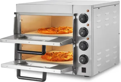 Zdjęcie produktu dla SucceBuy Komercyjny piec do pizzy na blacie, 14 cali, dwupoziomowy, stal nierdzewna, z kamieniem i uchwytem, wszechstronny do pieczenia w pomieszczeniach.