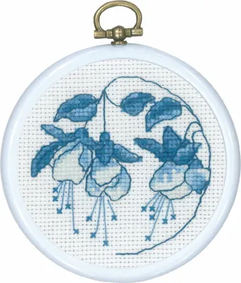 Image de Permin Kit de broderie au point de croix avec cadre "Bleu Fuchsia", motif à compter, diam. 8 cm, 13-0843
