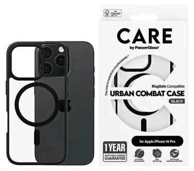 Produktbild von PanzerGlass CARE™ by ® Urban Combat Case Transparent m. Schwarz Rahmen & MagSafe iPhone 16 Pro, Cover, Apple, Apple - iPhone 16 Pro, Schwarz