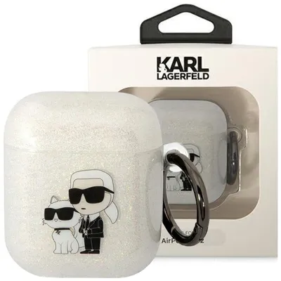 Produktbild von Etui Karl Lagerfeld Kla2Hnkctgt Na Airpods 1/2 - Przezroczyste Glitter Karl&Choupette