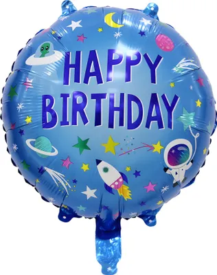 Produktbild von Folienballon Happy Birthday rund 45 cm, Astronauten Rakete Weltraum blau