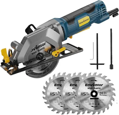 Produktbild von Enventor Mini-Kreissäge 580W, 115 mm, 4000 U/min, 3 Sägeblätter, variable Schnitttiefe für Holz und PVC