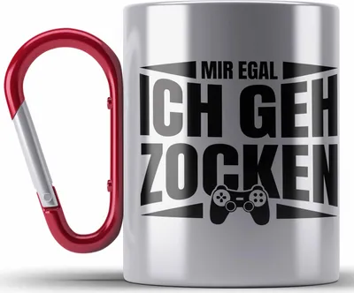 Produktbild von Trendation - Zocker Edelstahl Tasse Karabiner Geschenk Mir Egal Ich Geh Zocken Gamer Geschenkidee (Rot)